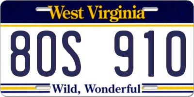 WV license plate 8OS910