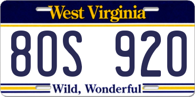 WV license plate 8OS920