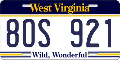 WV license plate 8OS921