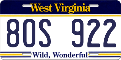 WV license plate 8OS922