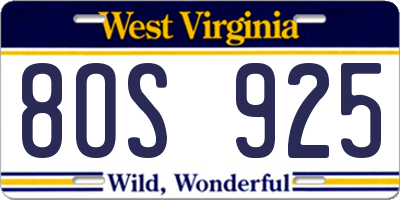 WV license plate 8OS925