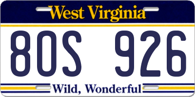 WV license plate 8OS926