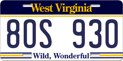 WV license plate 8OS930