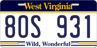 WV license plate 8OS931