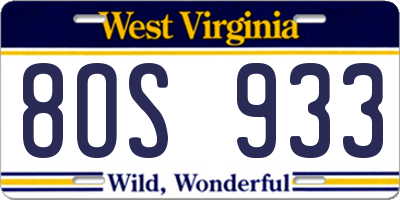 WV license plate 8OS933