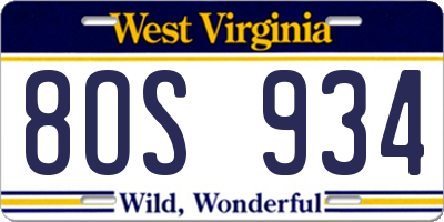 WV license plate 8OS934