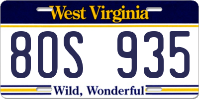 WV license plate 8OS935
