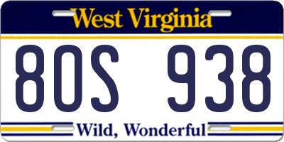 WV license plate 8OS938