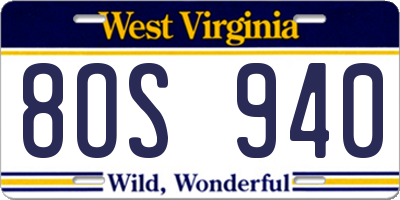 WV license plate 8OS940