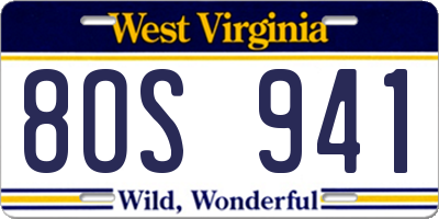 WV license plate 8OS941