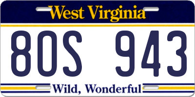 WV license plate 8OS943