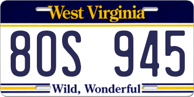 WV license plate 8OS945