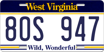 WV license plate 8OS947