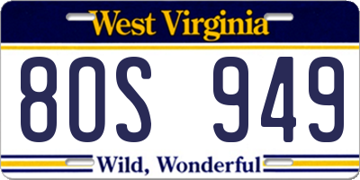 WV license plate 8OS949