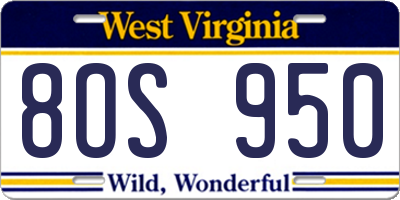 WV license plate 8OS950