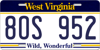 WV license plate 8OS952