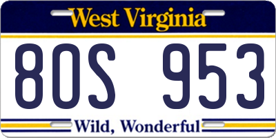 WV license plate 8OS953