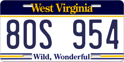 WV license plate 8OS954