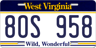 WV license plate 8OS958