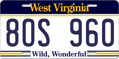 WV license plate 8OS960