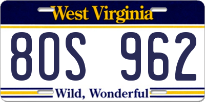 WV license plate 8OS962