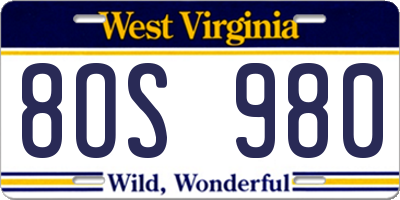 WV license plate 8OS980