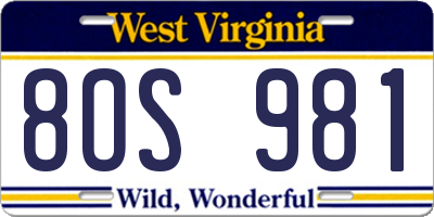 WV license plate 8OS981