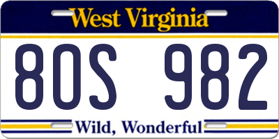 WV license plate 8OS982