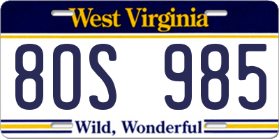 WV license plate 8OS985