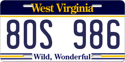 WV license plate 8OS986