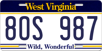 WV license plate 8OS987