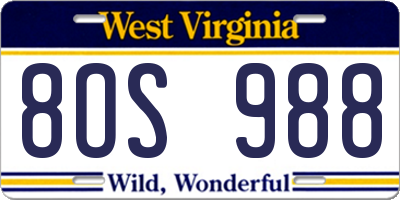 WV license plate 8OS988