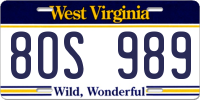 WV license plate 8OS989