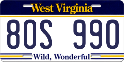 WV license plate 8OS990