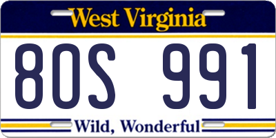 WV license plate 8OS991