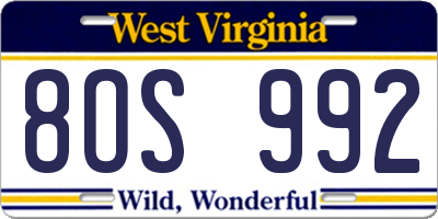 WV license plate 8OS992