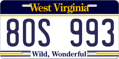 WV license plate 8OS993