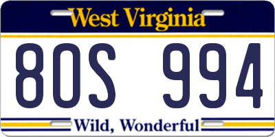 WV license plate 8OS994