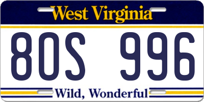WV license plate 8OS996