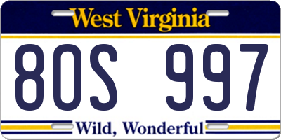 WV license plate 8OS997