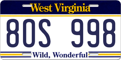 WV license plate 8OS998