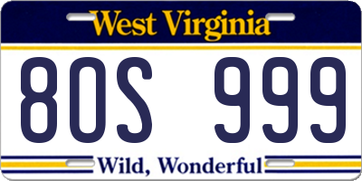 WV license plate 8OS999
