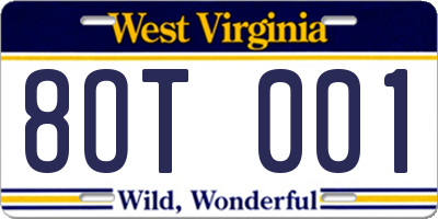 WV license plate 8OT001