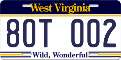 WV license plate 8OT002