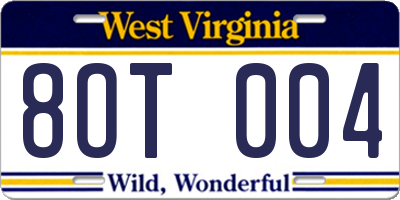 WV license plate 8OT004
