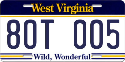 WV license plate 8OT005