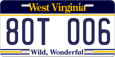 WV license plate 8OT006