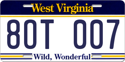 WV license plate 8OT007