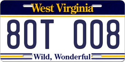 WV license plate 8OT008