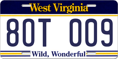 WV license plate 8OT009